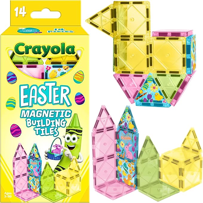 CreateOn Crayola Easter Magnetic Tile Set - STEM & Montessori Building & Educational Toys for Kids, Easter Basket Stuffer Toys for Boys and Girls Ages 3+, 14-Piece Set