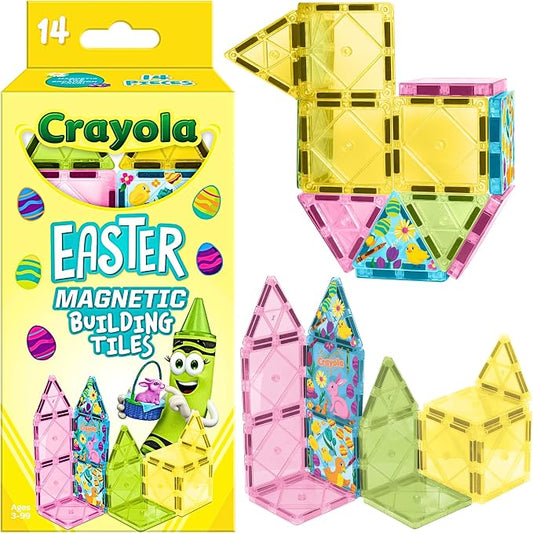 CreateOn Crayola Easter Magnetic Tile Set - STEM & Montessori Building & Educational Toys for Kids, Easter Basket Stuffer Toys for Boys and Girls Ages 3+, 14-Piece Set