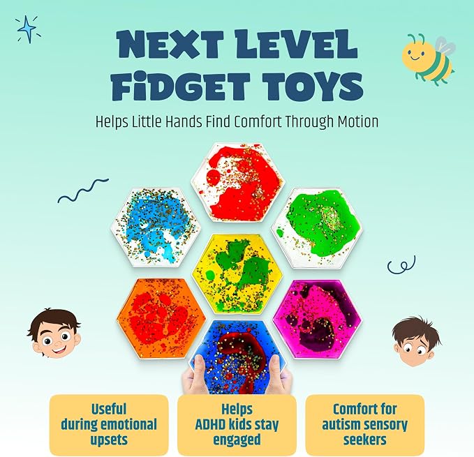 Jumble Comb Hexagon Liquid Motion Sensory Fidget Toy | Liquid-motion sensory toy for ages 3-8 with autism, ADHD or sensory needs; supports focus and visual stimulation.