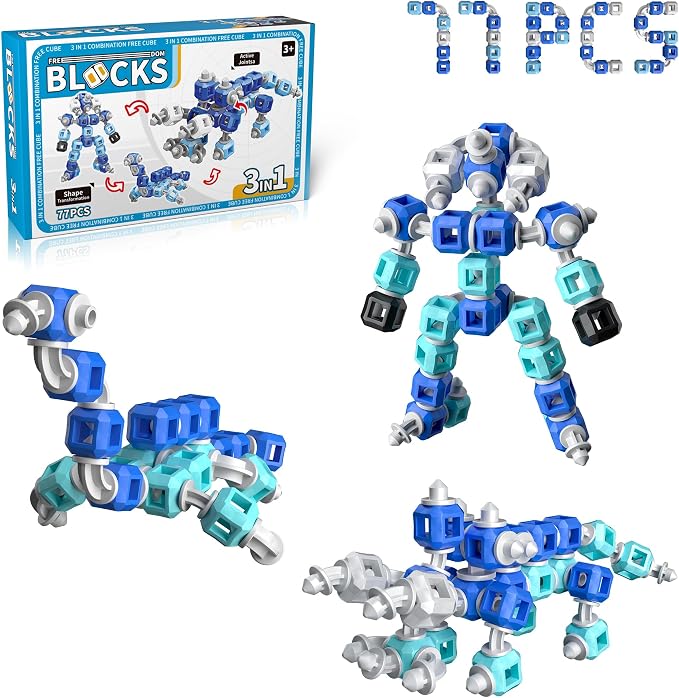 Creative 3-in-1 Insect Robot STEM Building Toys for Kids Ages 4-8 | 77 Pieces Blocks, Supports Repeated Disassembly & Free Building, Easy to Carry for On-the-Go Play, Gift-Ready Packaging