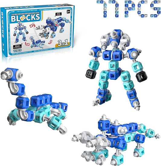 Creative 3-in-1 Insect Robot STEM Building Toys for Kids Ages 4-8 | 77 Pieces Blocks, Supports Repeated Disassembly & Free Building, Easy to Carry for On-the-Go Play, Gift-Ready Packaging