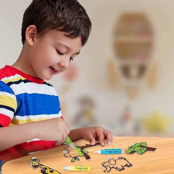 Imagimake Window Art - Jungle, DIY Mess-Free 16 Pieces Suncatcher Kit | Stained Glass Painting Craft Activity for Kids, Birthday Gift for Boys & Girls Ages 5,6,7,8,9,10,12 Years Old