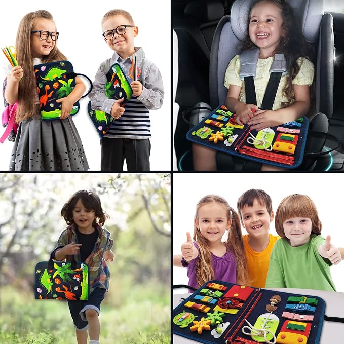 LearnToy Busy Board - Dinosaur Montessori Toys for 3 4 5 Year Old - Sensory Toys for Autistic Children - Toddler Travel Toys - Busy Book for Toddlers Activities as Boys Girls Gift | Sensory Toys for Autistic Children - Toddler Travel Toys - Busy Book f...