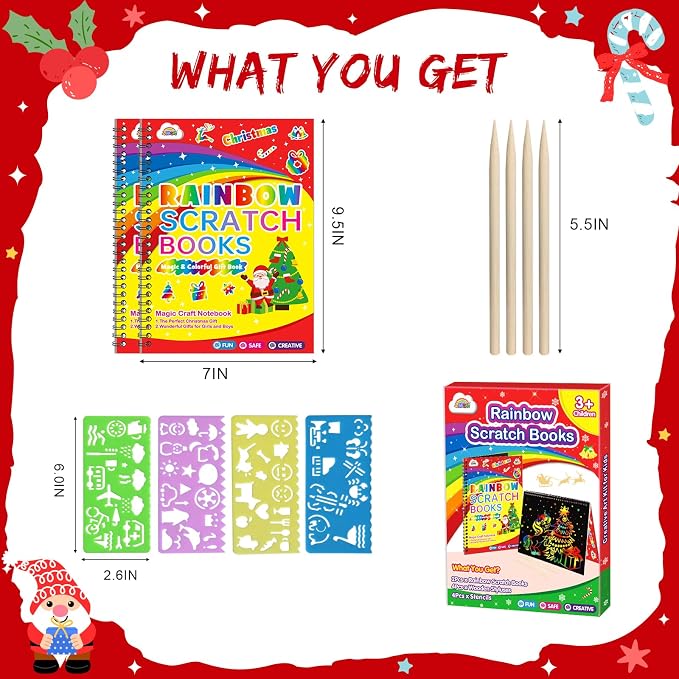 ZMLM Scratch Paper Art-Crafts Gift: 2 Pack Rainbow Notebooks Supplies Toys | Art Crafts for 3 4 5 6 7 8 9 10 11 12 Years Old Girls and Boys Kids Birthday Christmas Party Travel Games Activities Xmas