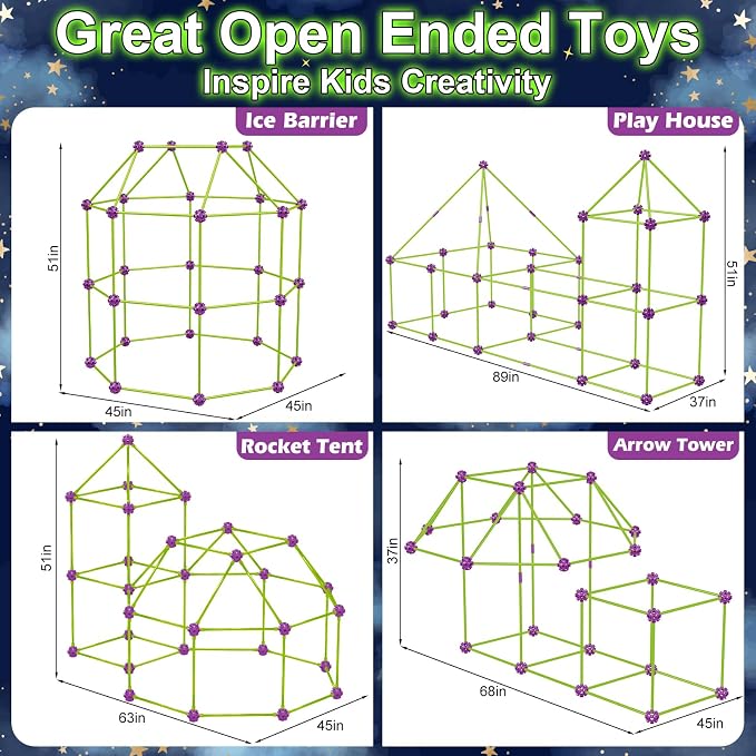 140 Pack Glow in The Dart Fort Building Kits for Kids Age 4, 5, 6, 7, 8+ Years Old, STEM Building Toys for DIY Castles, Tunnels, Ideal Christmas, Birthday Gifts for Boys & Girls