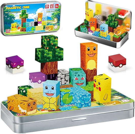 Pocket Cubes Magnetic Blocks & Magnetic Tiles, 35 PCS Voxel Animal Magnetic Building Cubes Set, STEM Construction Toys for Kids Ages 4-8, Mini Travel Toys for Toddlers 3-5, Montessori Sensory Gifts