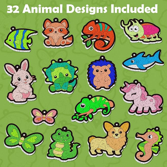 FLUXOJOY 32 Animal Puffy Craft Kit for Kids – 3D Water Grow Craft Activity, DIY Keychains, Creative Screen Free Paint by Number Art Toy, Rainy Day Birthday Party Gifts for Boys & Girls Ages 4-8
