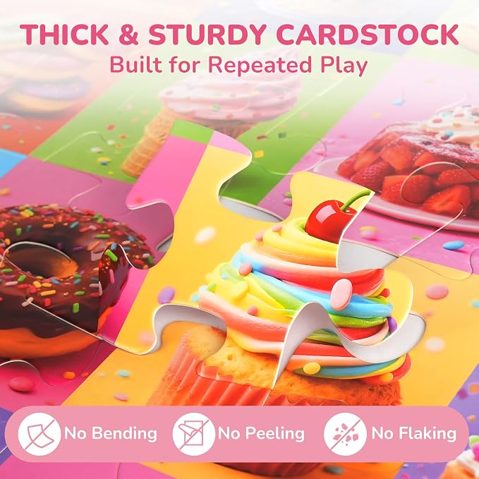 BenBen Floor Puzzles for Kids Ages 4-6, 2 x 3 Feet Dessert Party Puzzle | 48 Pieces Extra-Thick Large Piece Jumbo Jigsaw Puzzle for Toddlers, Preschool Educational Toy with Storage Box for Girls Boys