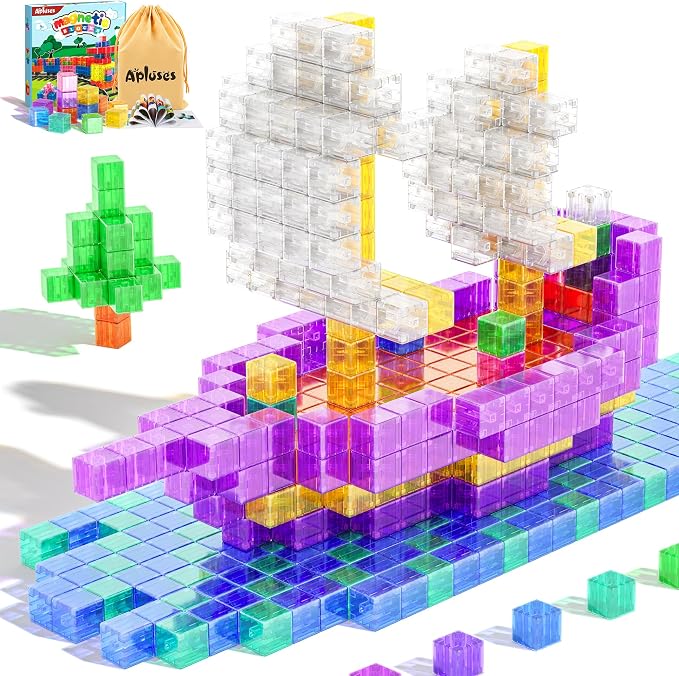 Magnetic Blocks Building Toys Gifts for Kids Aged 3+ Year Old Boys Girls | Transparent, PP Plastic,1 inch, 64PCS