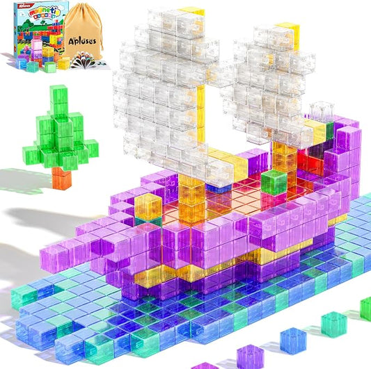 Magnetic Blocks Building Toys Gifts for Kids Aged 3+ Year Old Boys Girls | Transparent, PP Plastic,1 inch, 64PCS