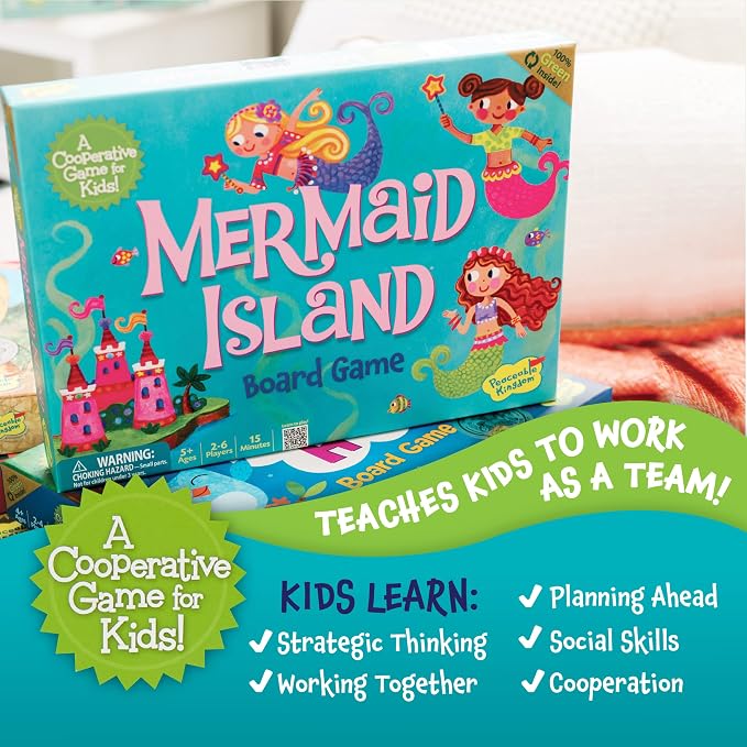 Peaceable Kingdom Mermaid Island Award Winning Cooperative Board Game for 2 to 6 Kids Ages 5+ | Award-winning cooperative game—collect the wands and free the mermaids before the sea witch wins. For 2-6 kids, ages 5+
