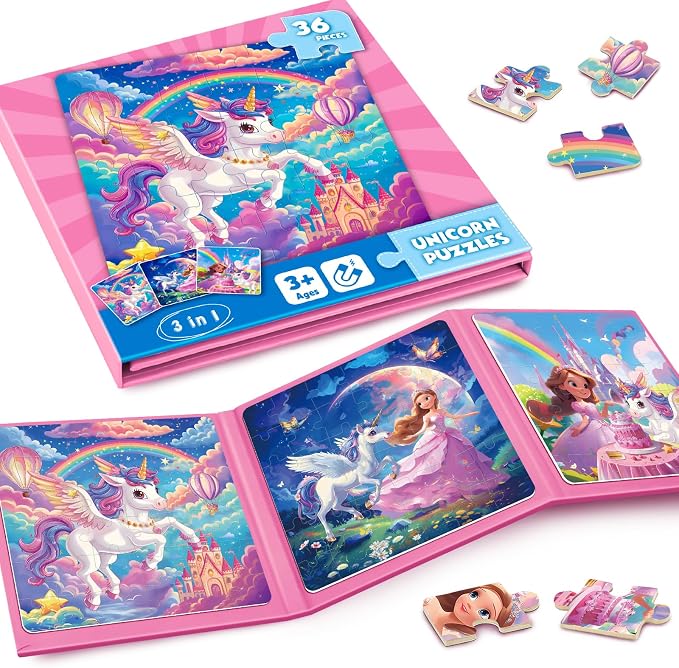 Homicozy Magnetic Puzzles for Toddler Kids 3-8, Unicorn Princess Travel Toy | 36-Piece Magnetic Puzzle for Kids Ages 3-5 4-6, Car Airplane Road Trip Activities, Quiet Screen-Free Game, Girl Birthday Gift