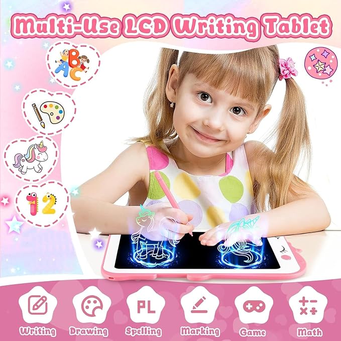 Teriph LCD Writing Tablet for Kids, Unicorn Girl Toys, Toddlers Toys Drawing Board, Educational Doodle Pad Kid Toy for 3 4 5 6 7 8 Year Old Girls Boys Easter Birthday Party Xmas Gift, 8.5inch & Pink