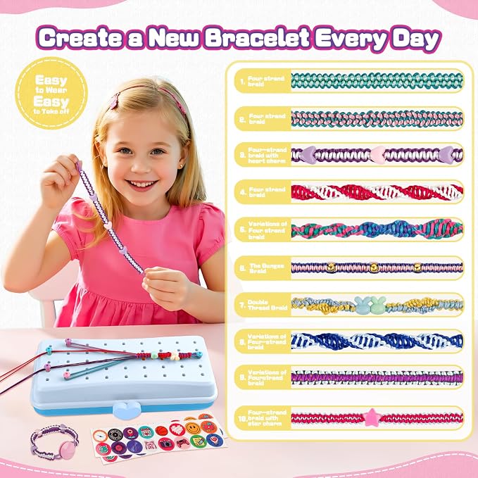 Cmiolacuna Friendship Bracelet Kit for Girls 8-12, 3-Layer Storage Box | Complete Friendship Bracelet Kit With String, Beads and Buttons, Plus a 3-Layer Storage Box to Keep Every Supply Sorted