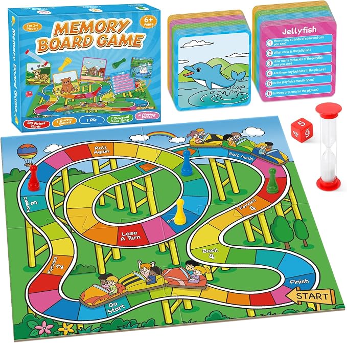 Kasfalci Memory Board Games for Kids and Adult, Improve Observation, Concentration and Reading,100 Picture Cards, Fun & Educational for Family Game Night & Party Activities, 2-4 Players, Ages 6 And Up