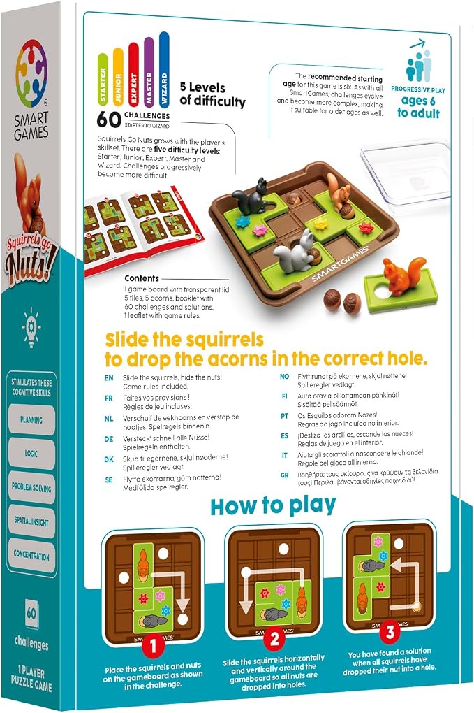 SmartGames Squirrels Go Nuts Sliding Logic Travel Puzzle Game with 60 Challenges for Kids Ages 6+
