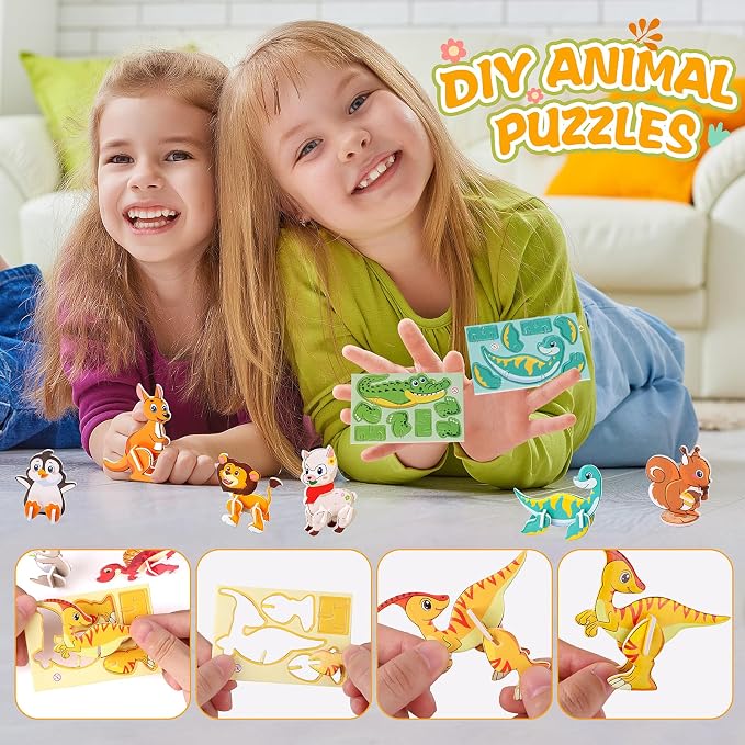 FOIMAS 3D Animal Puzzles for Kids,30 Pack Educational Jungle Animal Puzzle Dinosaur Farm Animals for Kids Classroom Prize Gifts Party Favor Supply