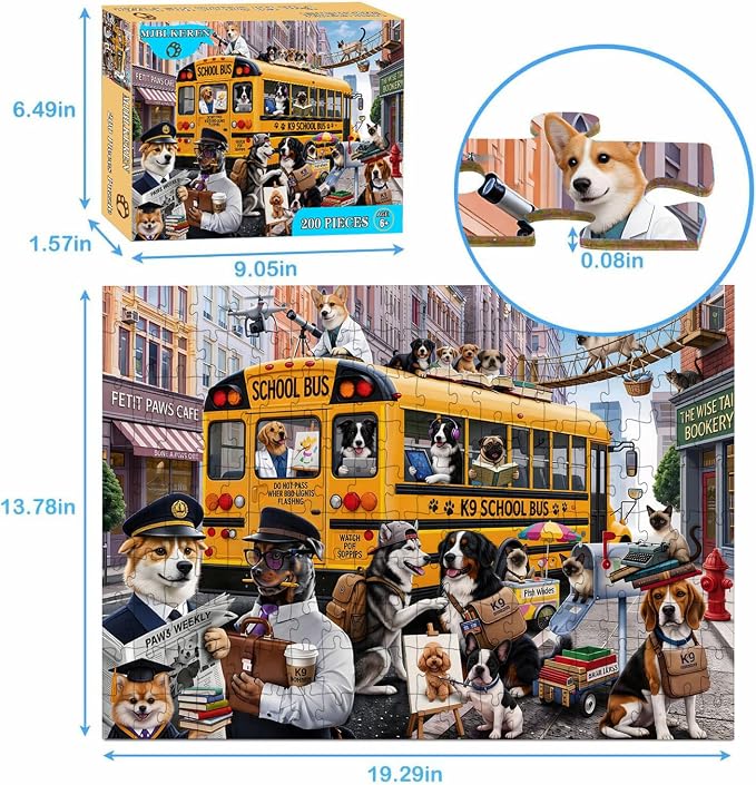 Puzzles for Kids Ages 6-8 8-10 200 Piece Puzzles Colorful Bus Dog Puzzle | 200 Piece for Learning Educational Puzzles .Puzzles for 6 7 8 9 10 11 12 years old boys and girls.Learning Puzzle Toy