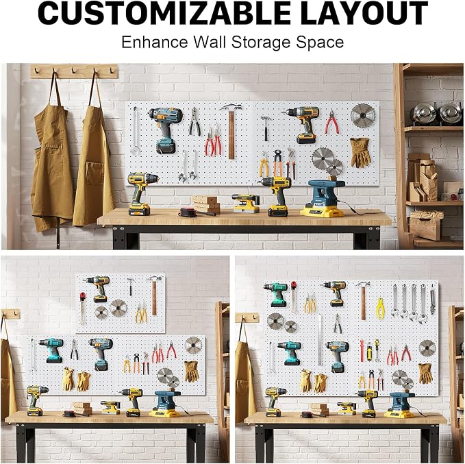 Peg Board, 2 Pack Metal Pegboard Panels White Pegboards Wall Organizer with Frame Large Heavy Duty Peg Board with Hooks for Walls Home, Garage Tool Storage, Office, Craft Room, Kitchen 24”×16”