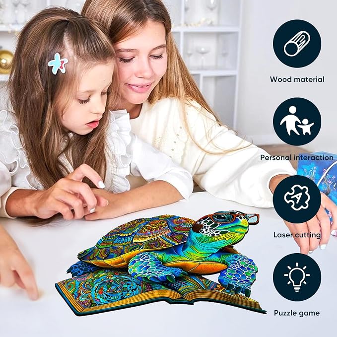 Mys Aurora Sea Turtle Puzzles for Adults 500 Pieces Family Game Gifts | 5MM Thick Jigsaw Puzzles Unique Shape Ocean Wooden Puzzles for Adults and Kids, 18.3 x 15.3 Inches