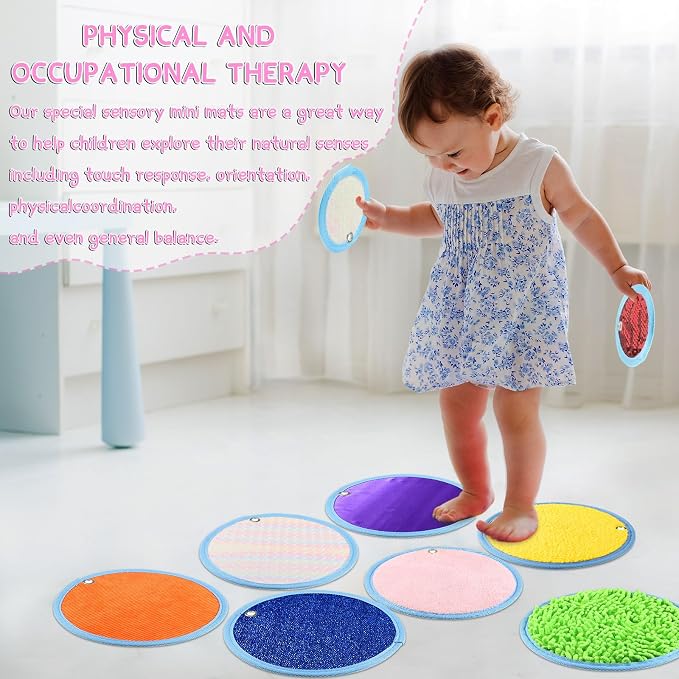 16 Sets Textured Sensory Tiles Mini Mats Educational Tactile Sensory Toys Assorted Texture Floor Tiles Textured Mat for Autism Learning Play Fidget Activity Game