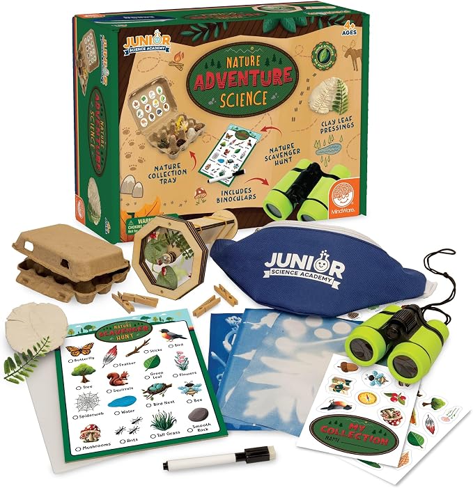 MindWare Junior Science Academy Nature Adventure Science Kit | Hands-on experiments kids set up and run themselves. Includes binoculars and scavenger hunt board. Ages 4+.