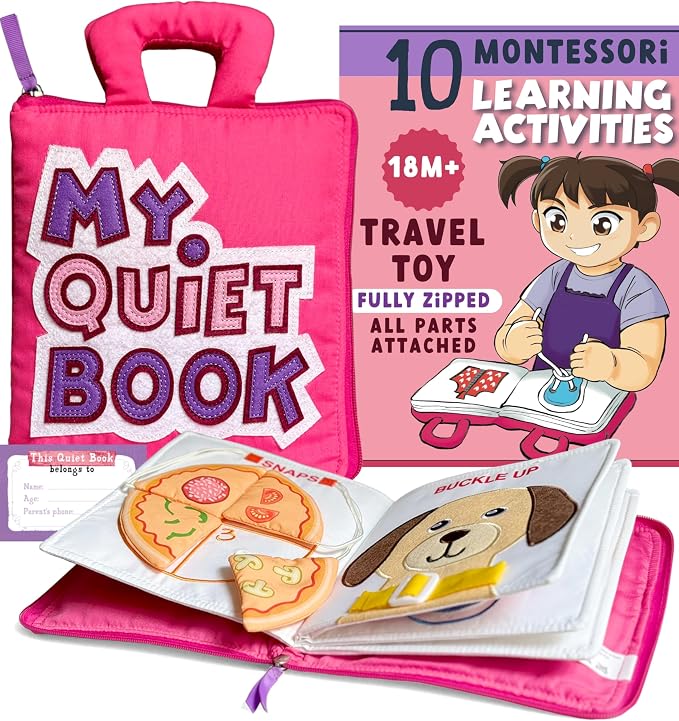 BAVY Quiet Book, Montessori Busy Board Book, Airplane Toy for Toddlers 2-4 | Car and plane activities, quiet book, travel busy book, toddlers 2 3 4, quiet time, 10 activities, birthday gift idea