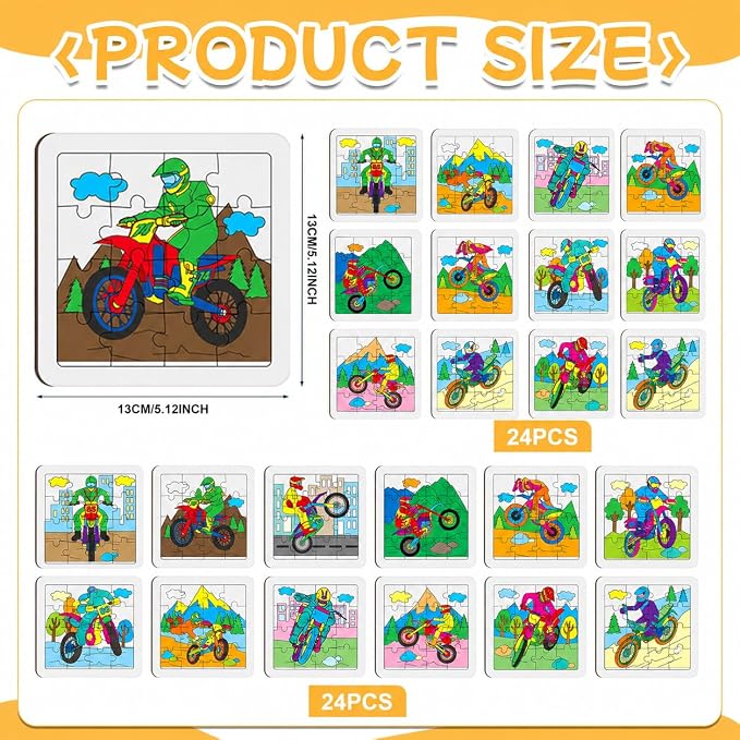 Cinrobiye 24 PCS Dirt Bike Coloring Jigsaw Craft Kit for Kids, DIY Motocross Activity Set Bulk with 12 Designs, Off-Road Motorcycle Birthday Party Favors, Classroom Art Projects
