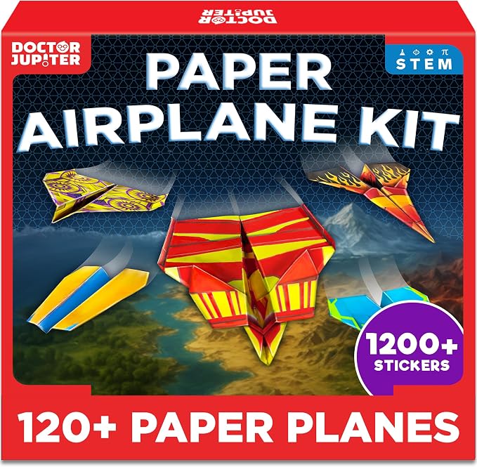 Doctor Jupiter Paper Airplane Book Kit for Kids Ages 4+, Craft Toy | Birthday Gift Ideas for Boys & Girls Ages 4,5,6,7,8,9,10, Origami Kit, STEM Learning Toy, 120+ Planes, 1200+ Stickers