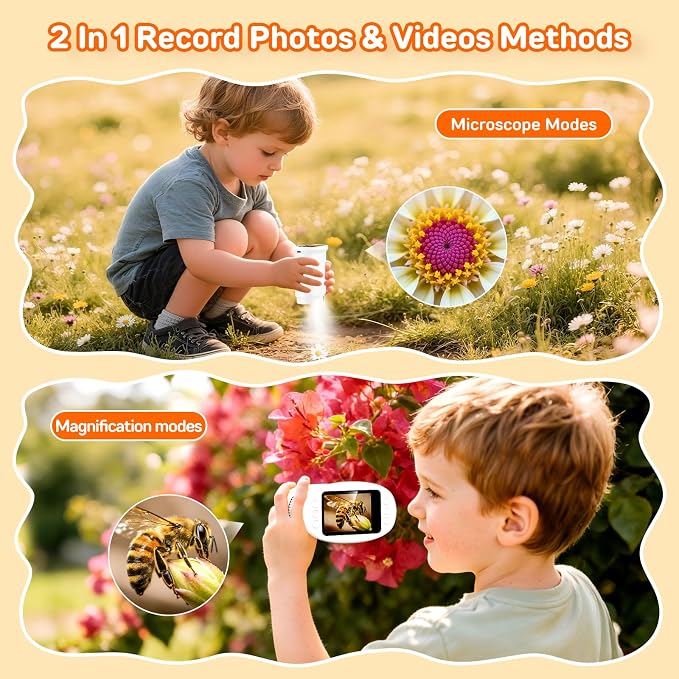 Handheld Microscope for Kids with 2.0" IPS Screen Digital Outdoor Gifts | Portable STEM Science Lab Toy, Rechargeable Pocket Microscope Age 8-12 Educational Gift for Boys & Girls, White