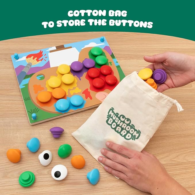 BONNYCO Button Art Toy with 50 Templates and 32 Buttons. Color Matching Peg Board for Kids, Montessori Toys for 2 Year Old, Wooden Puzzle for Toddlers 1-3, Baby Learning Games, Stem Educational Gift | Children's mosaic for fine motor skills. Puzzles an...
