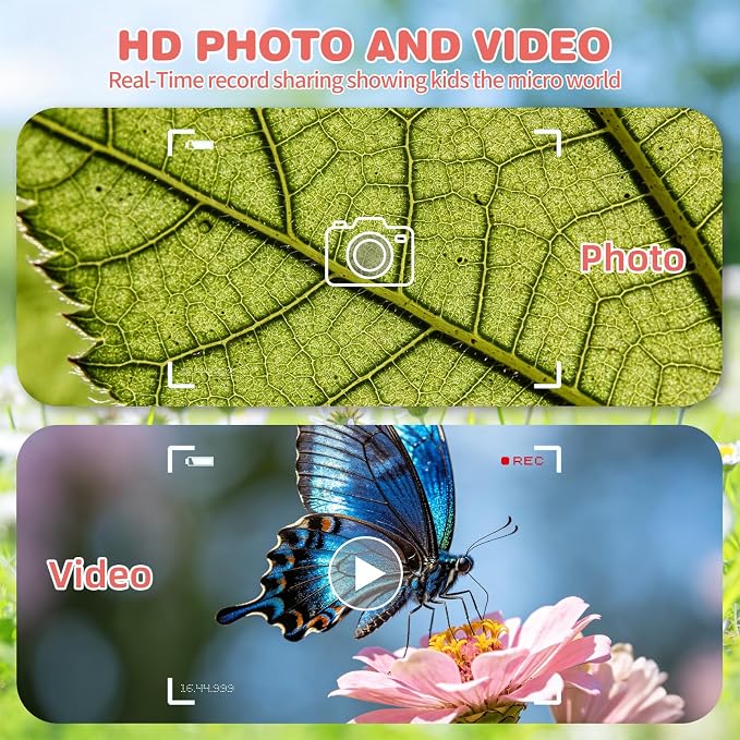 Pocket Kids Microscope for Over 3 Years Old, 1000X Handheld Microscope for Kids w/2''IPS Digital, Photo Video Mini Portable Microscopes, Science Edu Digiscope,Christmas Birthday Gifts for Kids