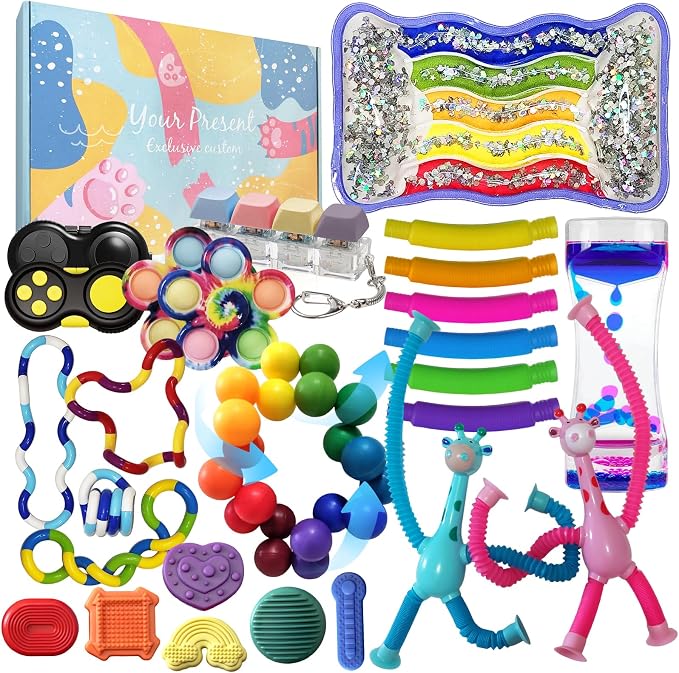Sensory Toys 25 Pack with Visual Auditory Tactile Fidget Toys for Kids Adults Autism ADHD, Focus Calming Set for Classroom Calm Down Corner Office Desk, Travel Party Favors Gifts