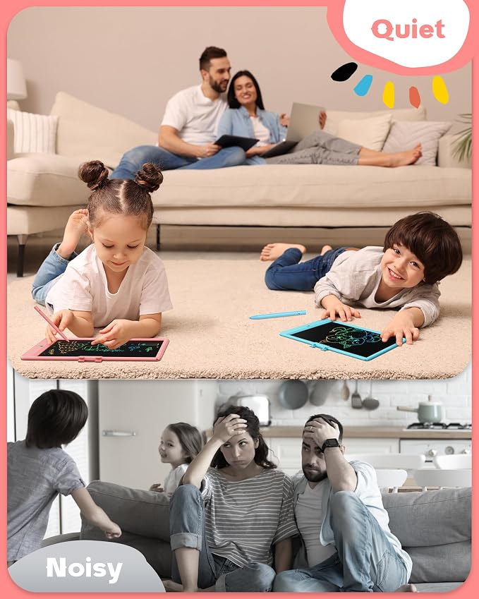 Bravokids 10 Inch LCD Writing Tablet for 3-8 Year Olds - Electronic Drawing Pad and Doodle Board as Educational Birthday Gifts for Girls and Boys (Pink) (Pack of 3)