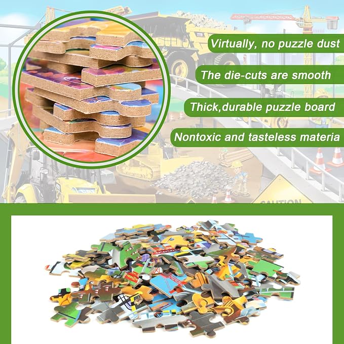 LELEMON Puzzles for Kids Ages 4-8,Construction Site 100 Piece Puzzles for Kids,Educational Kids Puzzles Jigsaw Puzzles in a Metal Box,Children 100 Piece Puzzle Games Puzzle Toys for Girls and Boys | Construction Site Kids Puzzles Jigsaw Puzzles for Kid...