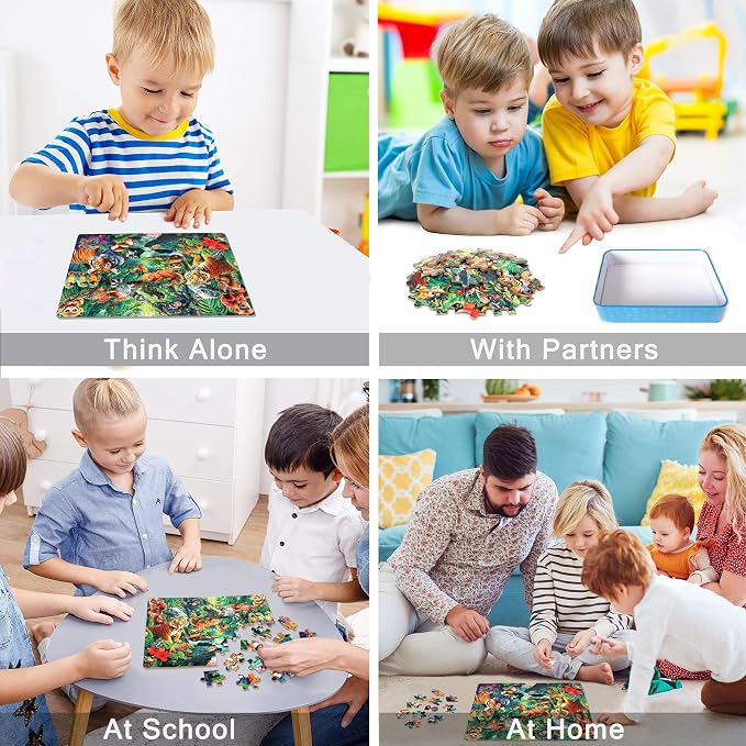 LELEMON Puzzles for Kids Ages 4-6, 60 Piece Puzzles for Kids in Metal Box | Jungle Puzzle Educational Kids Puzzles,Jigsaw Puzzles for Kids Ages 3-5,Childrens Puzzle Games Puzzle Toys for Girls and Boys