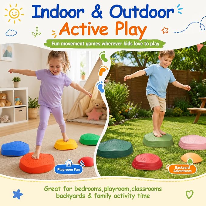 Balance stepping stones for kids 10pc, non-slip toddlers sensory toys outdoor or indoor play, promoting motor skills and confidence, Coordination Toys for children age 3 4 5 6 7+(forest)