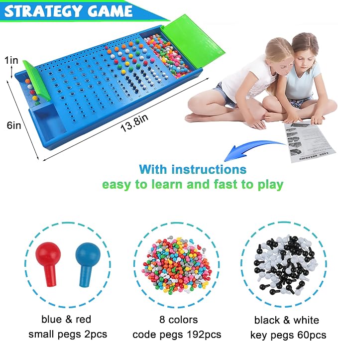 KIDAMI Code Breaker, Classic Codebreaking Travel Board Game, Blue | 2 Player Battle, Brain Puzzle Set, Lightweight Carrying, Portable Storage Box, Kids Toddlers Adults Gift for Family Learning