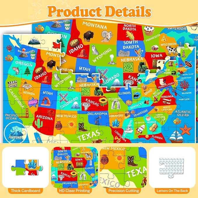 4 Packs 100 Piece Puzzles for Kids Ages 4-6 6-8 8-10, USA World Map Kids Puzzles Ages 3-5 4-6 5-8, Solar System Mars Adventure 100 Piece Puzzle for Adults Seniors, Educational Jigsaw Puzzles 15"x10"