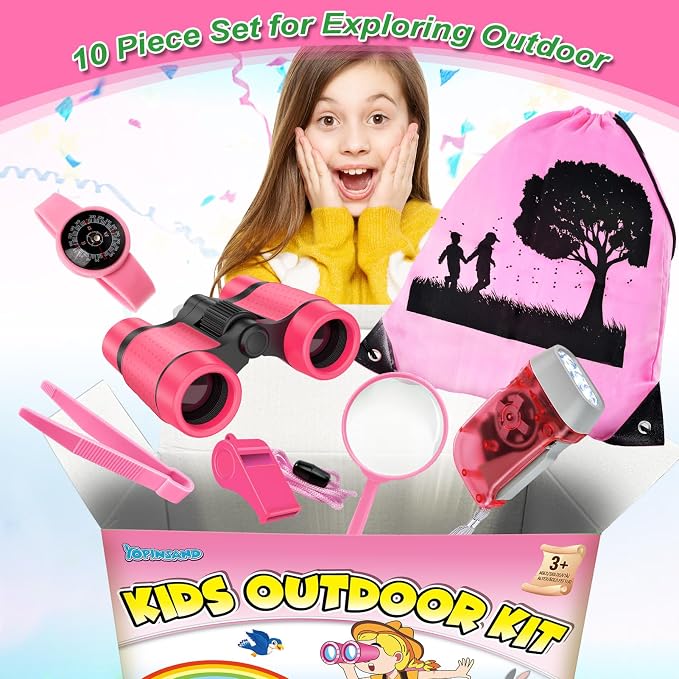 Kids Explorer Kit & Bug Catcher Kit, 7 Pcs Kids Outdoor Exploration Set | Camping Gear with Backpack & Binoculars, Ideal Outdoor Adventure Toys for Boys Girls 3-12