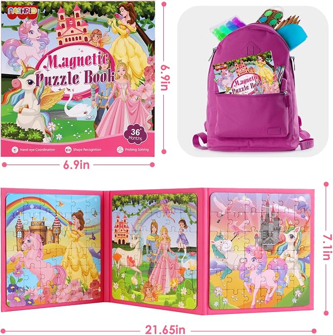 Magnetic Puzzles for Kids Ages 4-6, 36-Piece Preschooler Travel Toys Princess Puzzles Ages 3-5, Educational Learning Magnets, Ideal Road Trip Activities Toys for 3 4 5 6 Girls