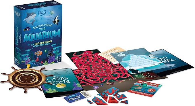 Professor Puzzle: Escape from The Aquarium - Escape Room Game, 11 Logic-Number-Observational Puzzles, Co-Op Underwater Adventure, Kids 8+, 1-6 Players
