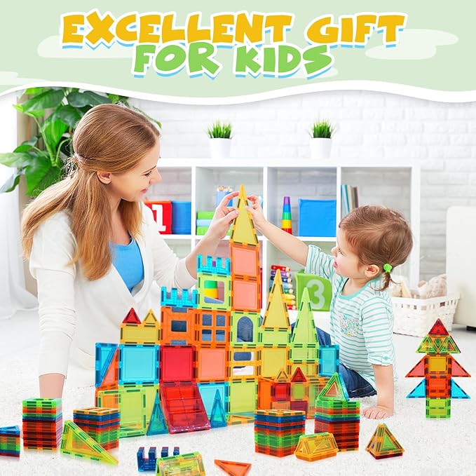 Magnetic Tiles, 60 PCS Magnetic Tiles Building Set, Educational STEM Magnets Tile Toys for Boys Kids Toddlers Ages 3 4 5 6 7 8 9+ Year Old