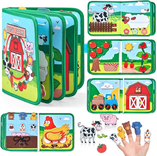JoyCat Farm Busy Book for Toddlers 1-3, Montessori Quiet Book 15 Activities | 15 daily life activities in a farm busy book encourage hands-on learning, fine motor skills and screen-free play at home