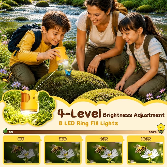 SEEKID Microscope for Kids 200-1000X, STEM Toy Science Kit for Kid(Yellow) | Handheld Digital Microscope, 2" IPS Screen, 4K HD Camera 200+ Photo Storage for Girls Boys Child Birthday Gifts