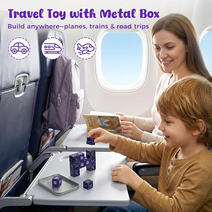 3 otters 12PCS Magnetic Blocks, with a Storage Box, Portal | Pocket-Sized, Travel Magnet Cubes, STEM Toy for Toddler Gifts, Car Trips, Airplane Travel, Preschool Learning