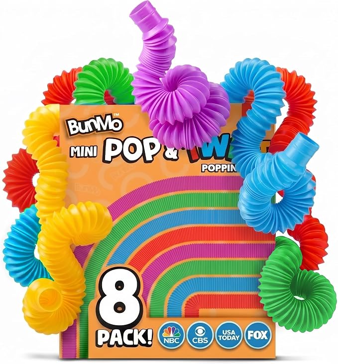 BUNMO Pop Tubes - Sensory Toys - Fidget Toys - Imaginative Play & Stimulating Creative Learning - Hours of Fun for Kids - Tons of Ways to Play - Non-Mouthable Toy 3+ - 8 Pack Small