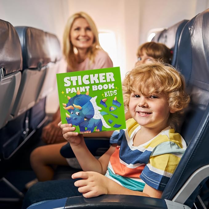 Fun Paint with Sticker Books for Kids Set of 2 - Vibrant Themes, Ages 4-8 | Entertaining Sticker Activity Keeps Kids Busy - Perfect Puzzle to Learn Shapes and Numbers at Home or Travelling