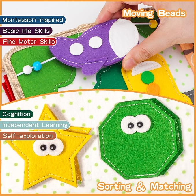 Montessori Busy Board for Toddlers, Sensory Educational Activities Board for Learning Fine Motor Skills, Travel Toys for Airplane Car, Gift for Girls Boys 2-4 Years Old (Giraffe)