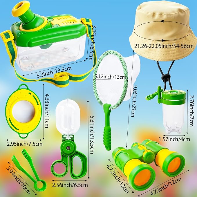 Bug Catcher Kit for Kids,8 Pcs Kids Bug Habitat with Bug Collector Butterfly Net Magnifying Glass Binoculars Tweezer Hats,Outdoor Explorer Kit for Boys Girls 3-12 Years Old